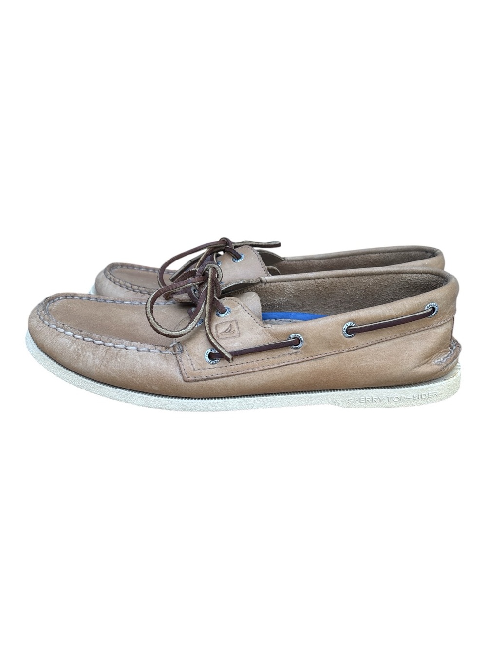 Sperry Top-sider Tan Leather Men’s 2-Eye Boat Shoes with White Sole 11 W